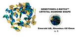 Aneway® Gem Jam™ NAIL RHINESTONES | GEMSTONES-2-MATCH™ | LARGE CRYSTAL FACETED DIAMOND FLATBACK | № 1 EMERALD AB - Rhombus 6X10mm