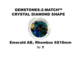 Aneway® Gem Jam™ NAIL RHINESTONES | GEMSTONES-2-MATCH™ | LARGE CRYSTAL FACETED DIAMOND FLATBACK | № 1 EMERALD AB - Rhombus 6X10mm