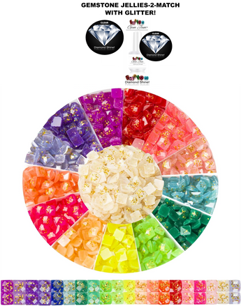 Aneway® Gem Jam™ | COLOR NAIL GEL | GEMSTONE JELLIES-2-MATCH WITH GLITTER | SQUARE FACETED FLATBACK