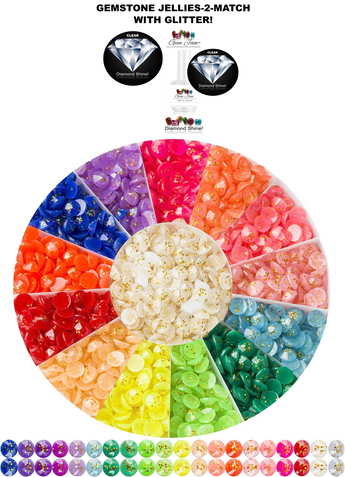 Aneway® Gem Jam™ | COLOR NAIL GEL | GEMSTONE JELLIES-2-MATCH WITH GLITTER | ROUND FACETED FLATBACK