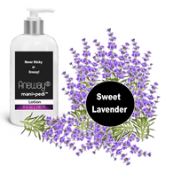 Aneway® Mani + Pedi™ CARE - Hand & Body Lotion -  8 Oz. Crystal Clear Bottle - Pump Top Dispenser - Sweet Lavender (E.O.). Never Sticky or Greasy!