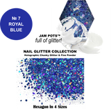 Aneway® JAM POTS™ full of glitter! | LOOSE NAIL GLITTER COLLECTION | No. 7 | HOLO ROYAL BLUE