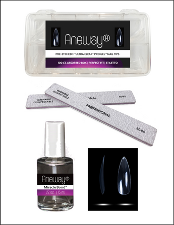 PRE-ETCHED® PRO GEL TIPS™ | ALMOND STILETTO | EXTENSION NAIL KIT