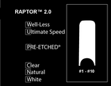 PRE-ETCHED® Pro Nail Tips™ | RAPTOR™ 2.0 WELL-LESS SQUARE NAIL TIPS | 100 CT. ASSORTED NAIL TIP BOX | WHITE / NATURAL / CLEAR