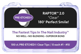 PRE-ETCHED® Pro Nail Tips™ | RAPTOR™ 2.0 WELL-LESS SQUARE NAIL TIPS | 100 CT. ASSORTED NAIL TIP BOX | WHITE / NATURAL / CLEAR
